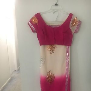 Women’s Pink and Cream Saree Blouse Set